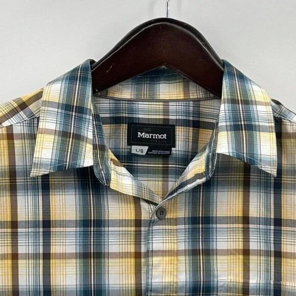 Marmot Plaid Short Sleeve Button Up Shirt Men’s L Yellow‎ Blue - Picture 4 of 10